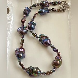 N241-Handmade High Quality Peacock Flameball Pearl And Keshi Pearl Necklace